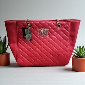 Badgley Mischka Red Quilted Tote